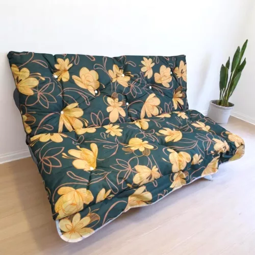 Hintaágy párna 160 cm 2 részes zöld sárgavirágos mintával