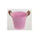 Kaspó bádog pink színű bőr füllel 16x18 cm