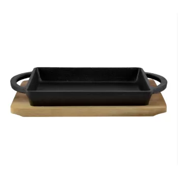   Perfect Home Öntöttvas szögletes sütőtál fa alátéttel 22x17,4x3,3 cm
