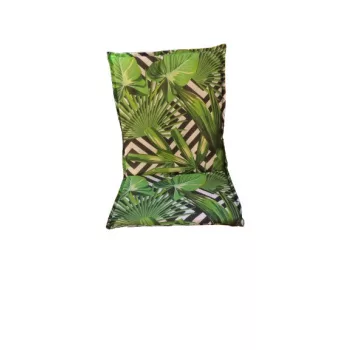   Magas támlás székpárna 90x45x4 cm fekete csíkos zöld leveles mintával