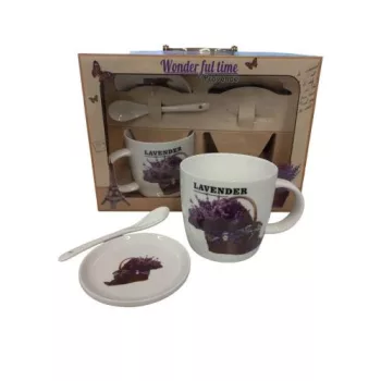   Levendula mintás teásszett 380 ml 2 db csésze alátéttel 25x18x9 cm