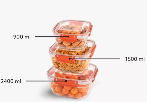 DÜNYA ételtároló kocka szett patentzáras 3 darabos 900 1500 2400 ml