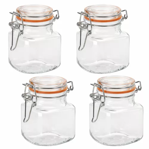 Tároló üveg csatos tetővel 32,3x8,4x6 cm szögletes 4db