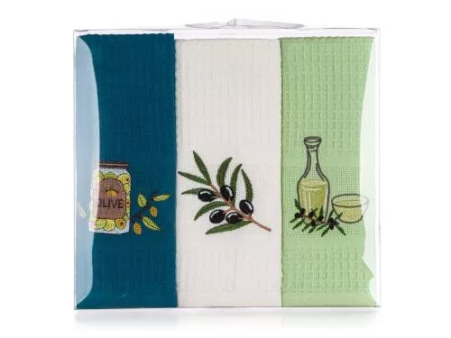 OLIVES Konyharuha 3 db-os olíva mintás 45x70 cm