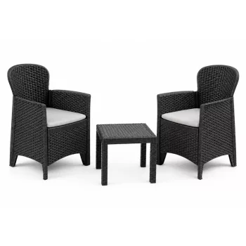  AKITA Balkon kerti garnitúra szett antracit szürke asztal 59x46x40 cm 2 db fotel 59x57x85.5 cm