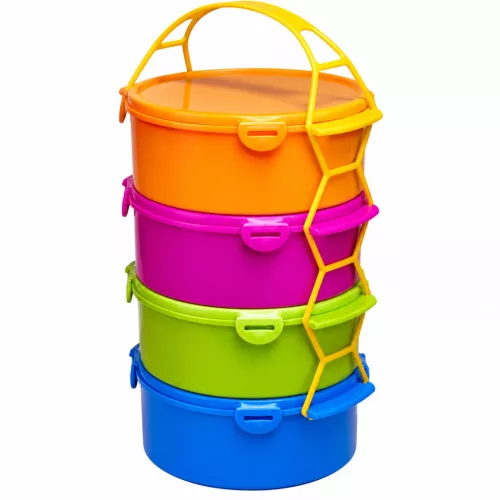 Csatostetejű színes ételhordó 4x1,5 L