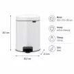 Brabantia PEDAL BIN NEWICON pedálos szemetes 5 L 29,1x27,2x20,5 cm fehér