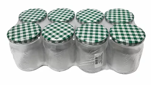 Befőttesüveg lapkával tetővel 0,54 L 8 darabos nem bontható 11,5x8,6 cm