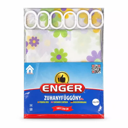 ENGER Zuhanyfüggöny szürke téglalap mintával 180x200 cm
