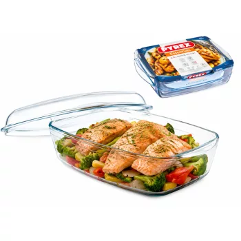   PYREX ESSEN Szögletes sütőtál fedővel 6,7 L14x37x22 cm áttetsző