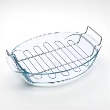   PYREX IRRESISTIBLE ovál sütőtál fém grillráccsal 38x27cm, 4l