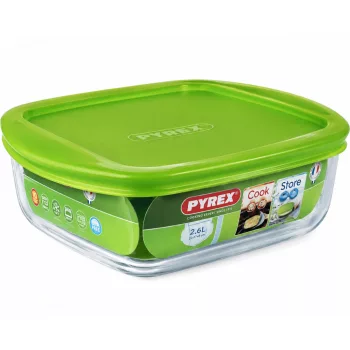  PYREX COOK&STORE Szögletes sütőtál műanyag fedővel 1 L 20x17 cm áttetsző-zöld