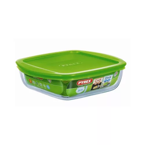 Pyrex COOK&STORE szögletes sütőtál+műa.fedő 20x17 cm 1l