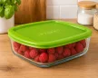 PYREX COOK&STORE Szögletes sütőtál műanyag fedővel 1 L 20x17 cm áttetsző-zöld