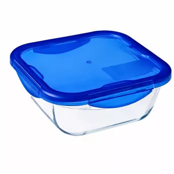   PYREX COOK&GO Szögletes sütőtál műanyag fedővel 0,8 L 16x16x6 cm