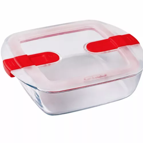 PYREX COOK&HEAT Szögletes sütőtál műanyag tetővel 2,2 L 25x22x7 cm
