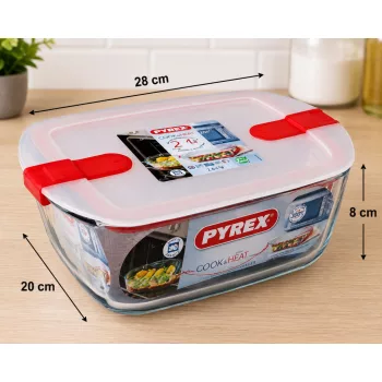   PYREX COOK&HEAT Téglatest sütőtál műanyag tetővel 2,5 L  28x20x8 cm áttetsző