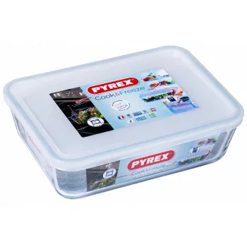   PYREX COOK&FREEZE téglatest sütőtál műanyag tetővel 1,5 L 22x17x6 cm