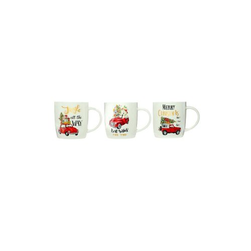 Karácsonyi porcelán bögre autós dekor 38 cl
