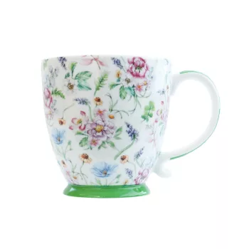 Porcelán bögre 45 cl talpas ZÖLD VIRÁGOS