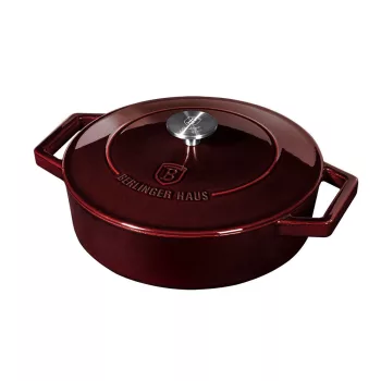   BURGUNDY-B. öntöttvas sütőtál+fedő 26x7,5cm 2,75L matt fekete belső bevonat Berlinger Haus