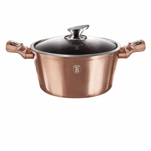 Berlinger Haus ROSE GOLD bevonatos LÁBOS üveg fedővel  24 cm 4,1l / BH-1515N /