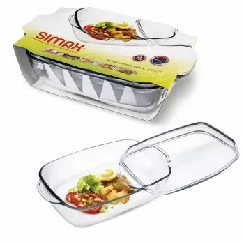   SIMAX STAR LINEA Hőálló szögletes sütőtál tetővel 5,5 L 36,5x20,8x13,5 cm áttetsző