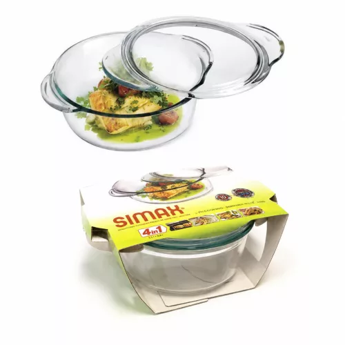 SIMAX Hőálló mély sütőtál tetővel kerek 1,8 L 10x18,8 cm áttetsző