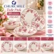 Churchill Toile Pink 19 részes kerámia étkészlet 6 személyre szögletes rózsaszín virágmintás