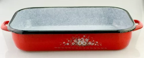 TEPSI MÁRVÁNYOZOTT ZOMÁNC PIROS FÜLLEL M: 6,5CM SZ: 22,5CM H:34,5CM