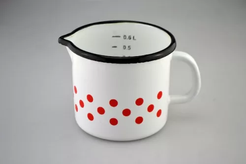 KIÖNTŐ FEHÉR ZOMÁNC PIROS PÖTTYÖS 0,6L