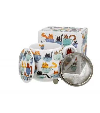 BÖGRE SZŰRŐS HORDÓ PORCELÁN 430ML 'TEACUP CATS'