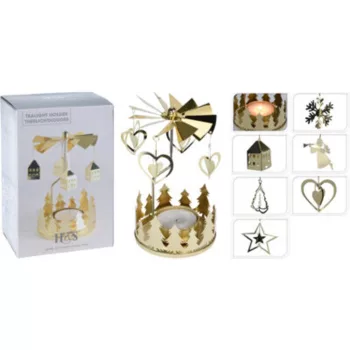 MÉCSESTARTÓ FORGÓ KARÁCSONYI 13X8CM ARANY SZÍNŰ 6F.