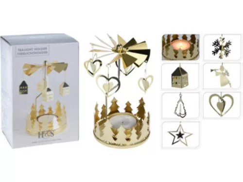 MÉCSESTARTÓ FORGÓ KARÁCSONYI 13X8CM ARANY SZÍNŰ 6F.