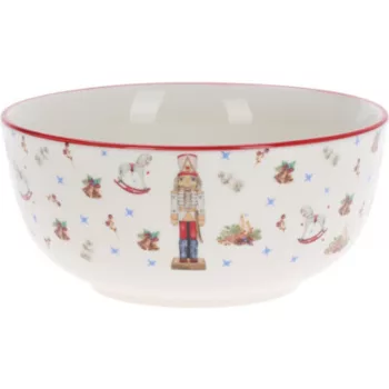   PORCELÁN TÁL, 500ML, 138X60MM, 380 GRAMM, DIÓTÖRŐ MATRICÁVAL ÉS PIROS PEREMMEL