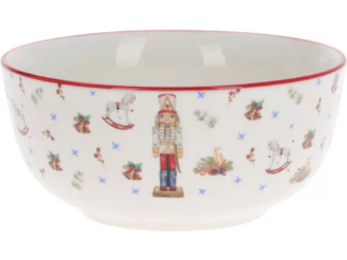 PORCELÁN TÁL, 500ML, 138X60MM, 380 GRAMM, DIÓTÖRŐ MATRICÁVAL ÉS PIROS PEREMMEL