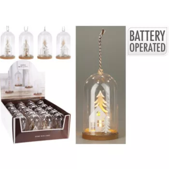   ÜVEGKUPOLA LED-ES AKASZTÓVAL,7X7X13CM, 70 GRAMM, 4 DIZÁJN, SZÍN: FEHÉR ÉS TERMÉS