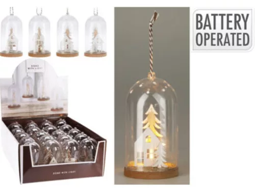 ÜVEGKUPOLA LED-ES AKASZTÓVAL,7X7X13CM, 70 GRAMM, 4 DIZÁJN, SZÍN: FEHÉR ÉS TERMÉS