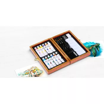 MŰVÉSZ SZETT FA DOBOZBAN 20 RÉSZES 22X14X5CM