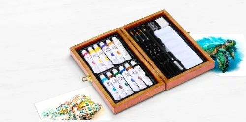 MŰVÉSZ SZETT FA DOBOZBAN 20 RÉSZES 22X14X5CM