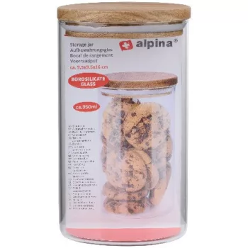 TÁROLÓ ÜVEG AKÁC FEDŐVEL 9,5X9,5X16CM 950ML ALPINA