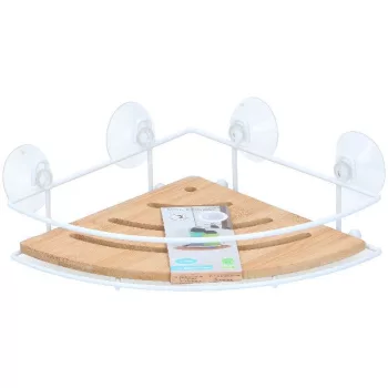   FÜRDŐSZOBA POLC TAPADÓKORONGOS BAMBUSZ BETÉTES SAROK ELEM 27X20X8CM