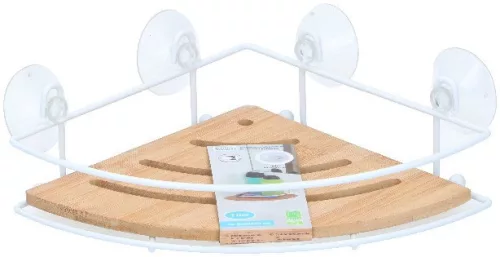 FÜRDŐSZOBA POLC TAPADÓKORONGOS BAMBUSZ BETÉTES SAROK ELEM 27X20X8CM