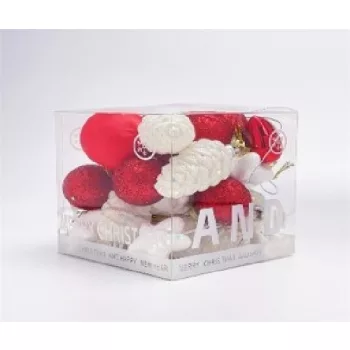 KARÁCSONYFA GÖMB DÍSZ PIROS-FEHÉR 31DB-OS
