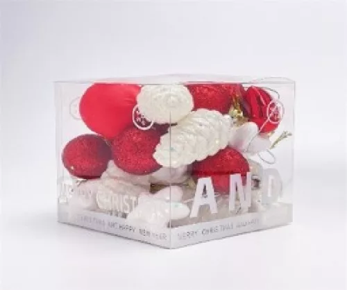 KARÁCSONYFA GÖMB DÍSZ PIROS-FEHÉR 31DB-OS