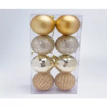 KARÁCSONYFA GÖMB DÍSZ 6CM VEGYES 8DB-OS