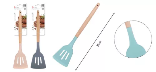 SPATULA SZŰRŐS SZILIKON + FA 32CM 3F. SZÍN