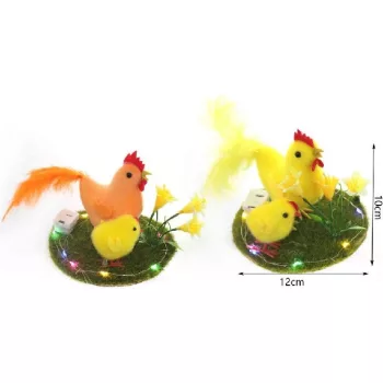HÚSVÉTI DEKOR TYÚKANYÓ ÉS CSIBE 10X12CM LED-ES