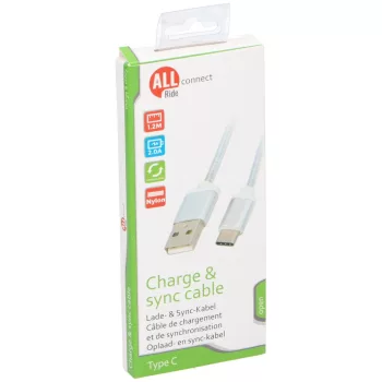   TÖLTŐ KÁBEL USB TYPE-C 1,2M FÉM CSATLAKOZÓHÁZZAL, HUZATTAL ALL CONNECT