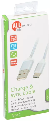 TÖLTŐ KÁBEL USB TYPE-C 1,2M FÉM CSATLAKOZÓHÁZZAL, HUZATTAL ALL CONNECT